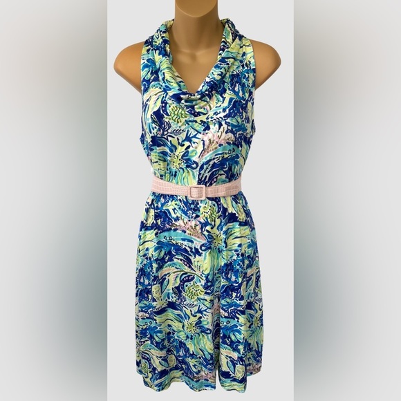 Charlie Paige • Colorful Floral Cowl Neck Shift Dress • Size Medium - Picture 2 of 7